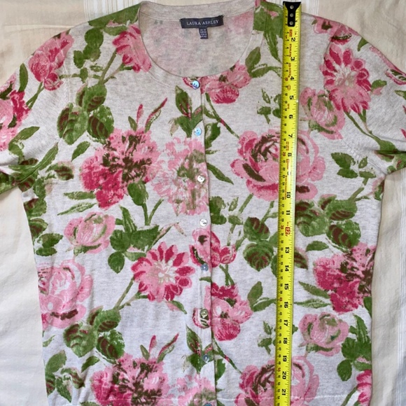 Laura Ashley Cotton Cardigan Sweater Pink Green Floral Cottagecore US 10 UK 14 - Picture 7 of 13